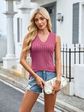 MQTIME  -  Ribbed Solid Color V-Neck Tank