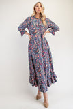MQTIME  -  Celeste Full Size Ruffle Hem Paisley Round Neck Dress