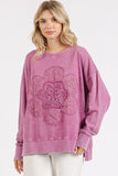 MQTIME  -   Mittoshop Flower Patch Side Slit Mineral Wash Round Neck Sweatshirt