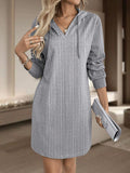 MQTIME  -  Drawstring Long Sleeve Hooded Mini Dress