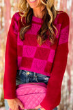 MQTIME  -  Checkered Round Neck Dropped Shoulder Sweater