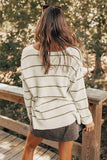 MQTIME  -  Striped V-Neck Drop Shoulder Sweater