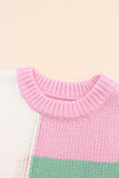 MQTIME  -  Color Block Round Neck Drop Shoulder Sweater