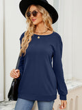 MQTIME  -  Ruched Shoulder Round Neck Long Sleeve Sweatshirt