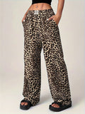 MQTIME  -  Leopard Wide Leg Pants with Pockets