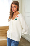 MQTIME  -   Flower Embroidered Button Up Long Sleeve Cardigan