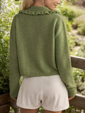 MQTIME  -  Frill Button Up Collared Neck Long Sleeve Cardigan