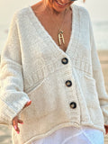 MQTIME  -  Pocketed V-Neck Button Up Cardigan