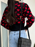 MQTIME  -  Valentine’s Day Heart V-Neck Cropped Cardigan