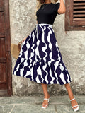 MQTIME  -  Printed Round Neck Short Sleeve Midi Dress
