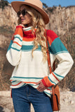 MQTIME  -  Contrast Striped Turtleneck Dropped Shoulder Sweater