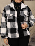 MQTIME  -  Plus Size Pocketed Plaid Collared Neck Jacket