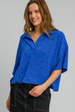 MQTIME  -  Umgee Floral Johnny Collar Half Sleeve Jacquard Top