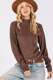 MQTIME  -  SAGE + FIG Glitter Mock Neck Lettuce Hem Long Sleeve Top