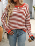MQTIME  -   Striped Round Neck Long Sleeve Sweater