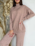 MQTIME  -  Turtleneck Long Sleeve Top and Drawstring Pants Sweater Set