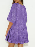 MQTIME  -  Round Neck Half Sleeve Mini Dress