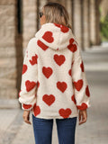 MQTIME  -  Fuzzy Heart Pocketed Dropped Shoulder Hoodie