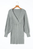 MQTIME  -  Cable-Knit Surplice Lantern Sleeve Sweater Dress