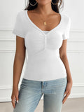 MQTIME  -  Devine Decorative Button Short Sleeve T-Shirt