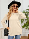 MQTIME  -  Ruched Shoulder Round Neck Long Sleeve Sweatshirt