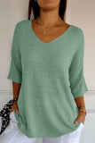 MQTIME  -  V-Neck Three-Quarter Sleeve Knit Top