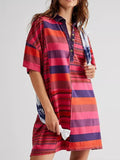MQTIME  -  Exposed Seam Striped Half Sleeve Mini Dress