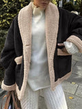 MQTIME  -  Fuzzy Collared Neck Long Sleeve Jacket