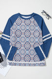 MQTIME  -  Lace Detail Geometric Round Neck Long Sleeve Top