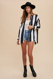MQTIME  -  Annie Wear Striped Dropped Shoulder Button Up Shirt