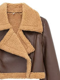 MQTIME  -   Collared Neck Long Sleeve Plush Cropped Jacket