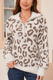 MQTIME  -  Leopard Half Zip Long Sleeve Sweater