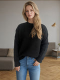 MQTIME  -  Round Neck Drop Shoulder Long Sleeve Sweater