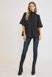 MQTIME  -  Umgee Bow Tie Back Mock Neck Half Sleeve Blouse