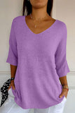 MQTIME  -  V-Neck Three-Quarter Sleeve Knit Top