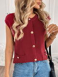 MQTIME  -  Perfee Pocketed Round Neck Cap Sleeve Cardigan
