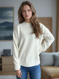 MQTIME  -  Round Neck Drop Shoulder Long Sleeve Sweater