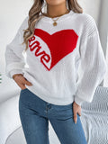 MQTIME  -  LOVE Heart Round Neck Dropped Shoulder Sweater