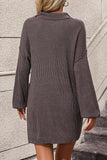 MQTIME  -  Collared Neck Long Sleeve Sweater Dress with Pockets