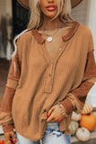 MQTIME  -  Contrast Patched Exposed Seam Waffle Knit Henley Top