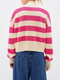 MQTIME  -  Striped Button Down Drop Shoulder Cardigan