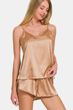 MQTIME  -  V-Neck Satin Cami and Elastic Waist Shorts Lounge Set