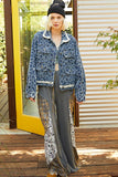MQTIME  -  POL Flower Textured Raw Hem Long Sleeve Denim Jacket