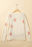 MQTIME  -  Contrast Star Raw Hem Long Sleeve Knit Top