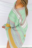 MQTIME  -  Contrast Striped Boat Neck Dropped Shoulder Sweater