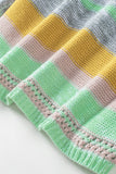 MQTIME  -  Contrast Striped Boat Neck Dropped Shoulder Sweater