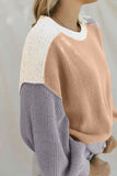 MQTIME  -  Color Block Round Neck Drop Shoulder Sweater