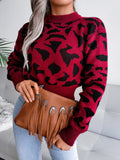 MQTIME  -  Leopard Round Neck Dropped Shoulder Sweater