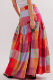 MQTIME  -  Color Block Elastic Waist Maxi Skirt