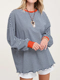 MQTIME  -  Contrast Striped Long Sleeve Sweatshirt